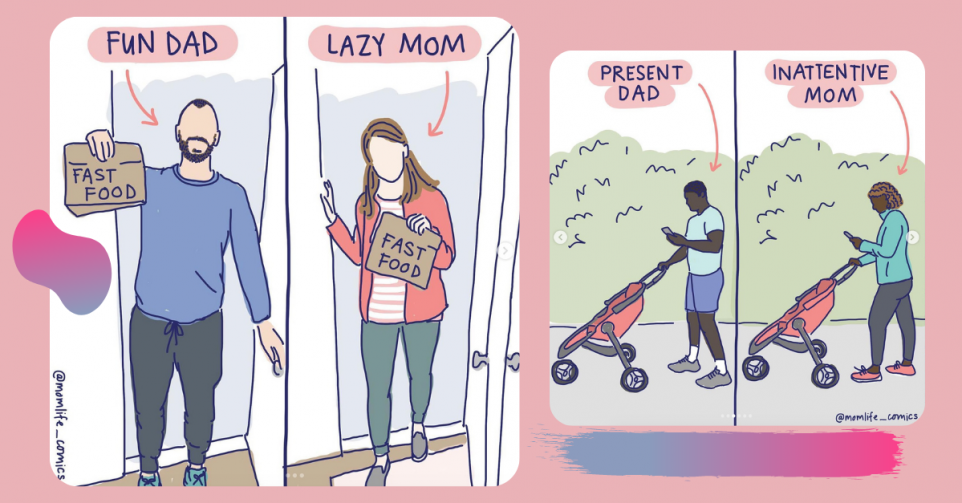 Mary Catherine Starr dénonce la différence entre papas et mamans - DR Mom Life Comics - Montage Flair