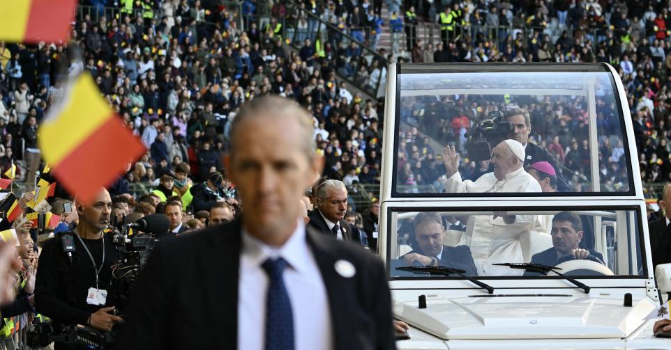 Le pape François au stade roi Baudouin le 29 septembre 2024, à Bruxelles