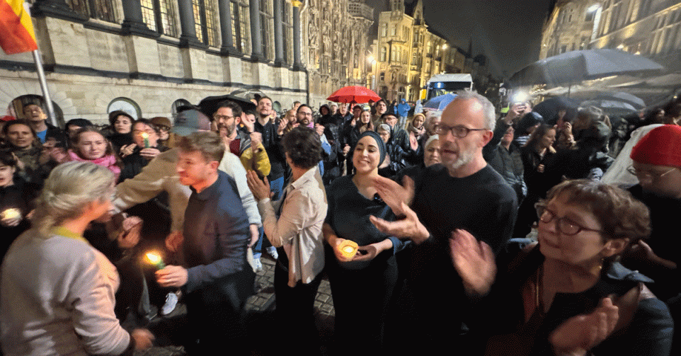 Een demonstratie aan het Gentse stadhuis op maandag.