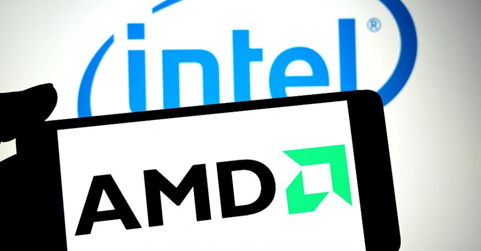 Intel et AMD logo.