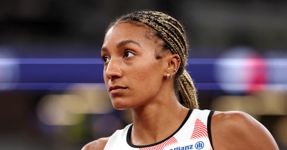 Nafi Thiam in actie op het WK atletiek. Haar kritiek op Belgian Athletics berust deels op een verkeerde, nooit gebruikte quote over een 'lesje leren'.