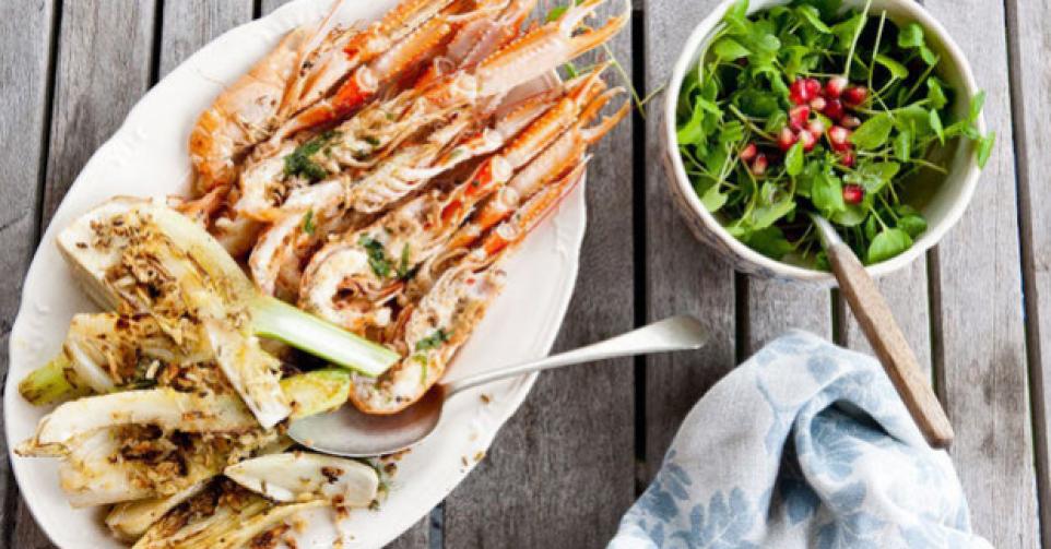 A la plancha: langoustines met dragonboter en gegrilde venkel