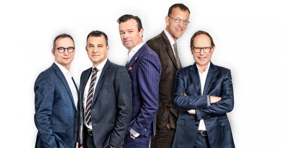 Stefaan Gielens (Aedifica), Hans De Cuyper (Ageas), Wim De Vos (Campine), Dirk Wouters (Bank Van Breda) en Jos De Vuyst (stow Group)