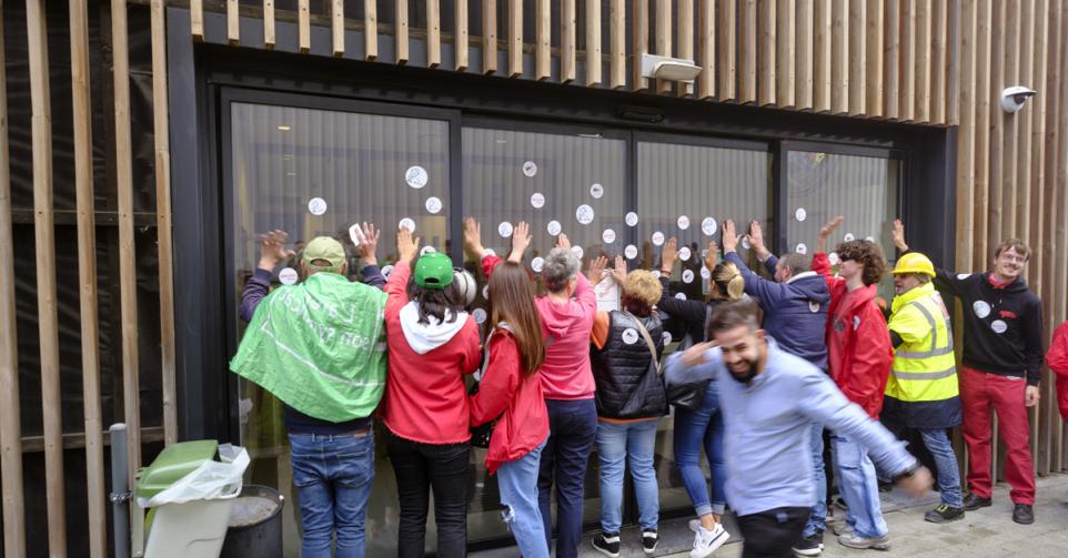 Vakbondsactie tegen Delhaize, begin augustus in Zellik.