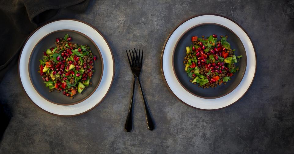 Linzensalade met granaatappel